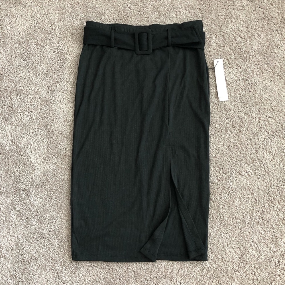June & Hudson Black Ribbed Midi Skirt Size S